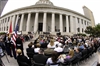 Senator Richard Finan gives the welcome and introductions during the Lima Company Memorial ceremony at the Ohio Statehouse in Columbus, Ohio, May 23, 2008. Lima Company, 3rd Battalion, 25th Regiment, was deployed out of Rickenbacker Air Base in 2005 and received high casualties during their deployment including 22 Marines and one Navy Corpsman. 