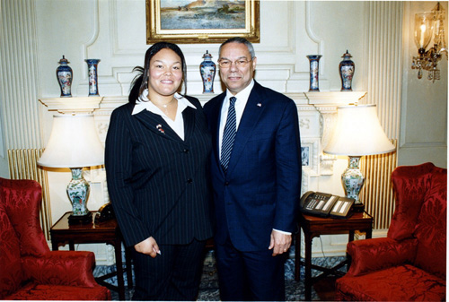 Washington, DC: Secretary Powell  with Lara Macardle. State Dept. Photo.