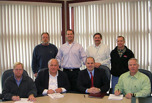 Back row (right to left) Mark Buchanan, Ken Koroll (OSHA), Paul Bright, and Mike Kreutz Front row (right to left) Steve Williams, Bob Hoerr, Nick Walters (Peoria AD), and Dan Heinen (IL On-site)  - all the rest are from PJ Hoerr