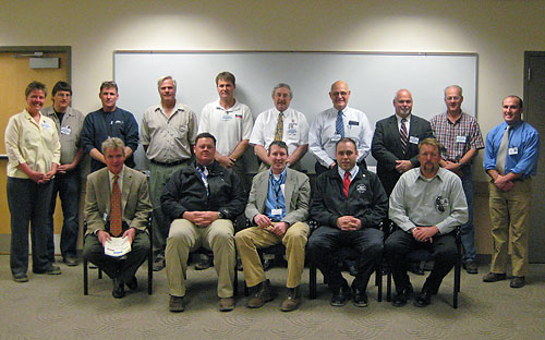 Seated (left to right) Jim Manoli, Barr and Barr Safety Director; Tom Perkins, Barr and Barr General Superintendent; Steve Hughes, Barr and Barr Project Executive; Brian Pluff, Barr and Barr Assistant Superintendent; Adam Mancini, Barr and Barr Project Manager. Standing (left to right) Beth Sturtevant, President, CCB Inc.; Steven Greeley, Maine Safety Works!; Peter Wormell, Barr and Barr Superintendent; Michael McCarron, Safety Director, E.S. Boulos; Jeff Mitchell, President, Arc Erecting; David Wacker, Maine Safety Works!; Bill Coffin, Area Director, Augusta Area Office, Region 1, USDOL-OSHA; Steve Killian, Barr and Barr Executive Vice President; Herb Sargent, President, Sargent Corporation; and Marik Grimes, Barr and Barr Project Engineer