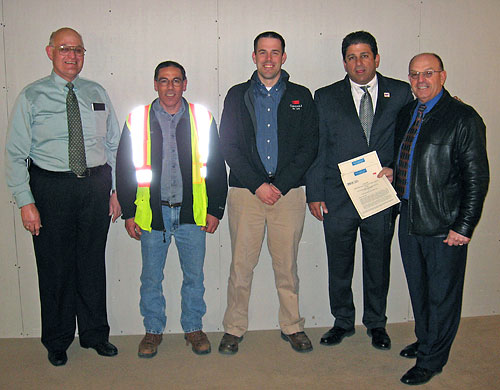 (left to right) Bill Coffin, Augusta, Maine Area Office Director, Region 1, USDOL-OSHA; Larry Chouinard, Superintendent, Consigli Construction Company, Inc.; Dave Thomas, Project Executive, Consigli Construction Company, Inc.; Al Morrissey, Assistant Regional Administrator, Region 1, USDOL-OSHA and James Roger, Safety Director, Consigli Construction Company, Inc., after the strategic partnership agreement signing ceremony on March 13, 2008.