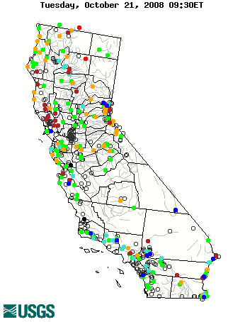 Stream gage levels in California, relative to 30 year average.