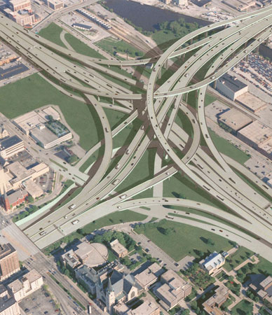 Property tax revenues could be a financial basis for local road construction around new highway interchanges like the Marquette Interchange in downtown Milwaukee, WI.  Increases in tax revenues from increased property values can be used to help finance highway construction.