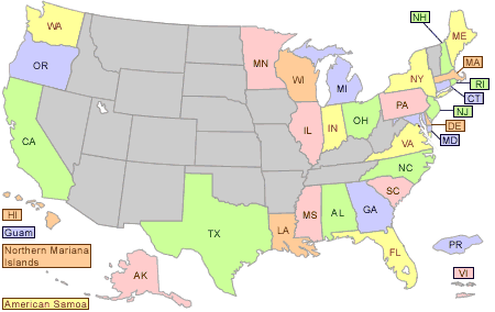 Map of the states with beaches