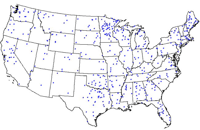 Map showing the location of the 500 sampling locations