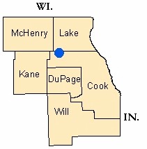 Map image showing location of Chicago Illinois Field Office location, and area covered