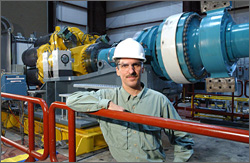 NREL engineer at the National Wind Technology Facility's 2.5-MW dynamometer.