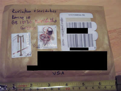 Mailing envelope in which the tablets were shipped to consumers. The ruler was placed for size comparison purposes.