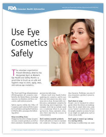 Cover page of PDF version of this article, including photo a woman carefully applying eye cosmetics in a bathroom mirror.