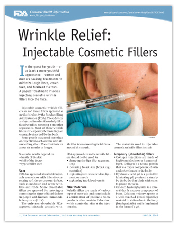 Cover page of PDF version of this article, including photo of woman getting wrinkle filler injection to face.