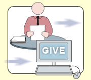 Graphic of person doing paperwork and a computer from GIVE diagram