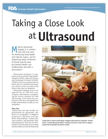 Cover page of PDF version of this article, including photo of woman receiving ultrasound of neck, looking for plaque-caused narrowing of arteries that can lead to stroke.