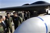 Defense Secretary Robert M. Gates receives a tour of a B-2 and their weapons systems from pilots Air Force Capt. Adam Cuquet and Air Force Capt. Adam Goodpasture during a visit to Whiteman Air Force Base, Mo., Nov. 20, 2007.  