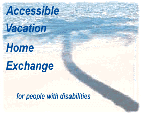image of palm tree and beach with text, Accessible Vacation Home Exchange for people with disabilities