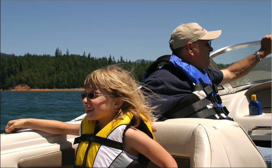 Grandpa and girl enjoying Green Peter Reservoir