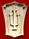 IU insignia on limestone shield