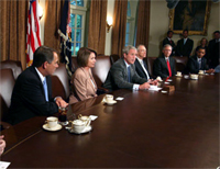 President George W. Bush meets with congressional leaders in the Cabinet Room at the White House on September 25, 2008. Photo by David Bohrer / White House. 