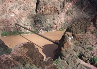 THE KAIBAB SUSPENSION BRIDGE (1928) CROSSES THE COLORADO RIVER NEAR PHANTOM RANCH AND CONNECTS THE N AND S KAIBAB TRAILS. MICHAEL ANDERSON, NPS. 