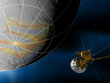 artist concept of Cassini flyby of Enceladus