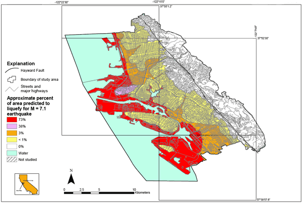 map showing liquefaction hazard