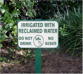 Sign showing garden irrigated with reclaimed water