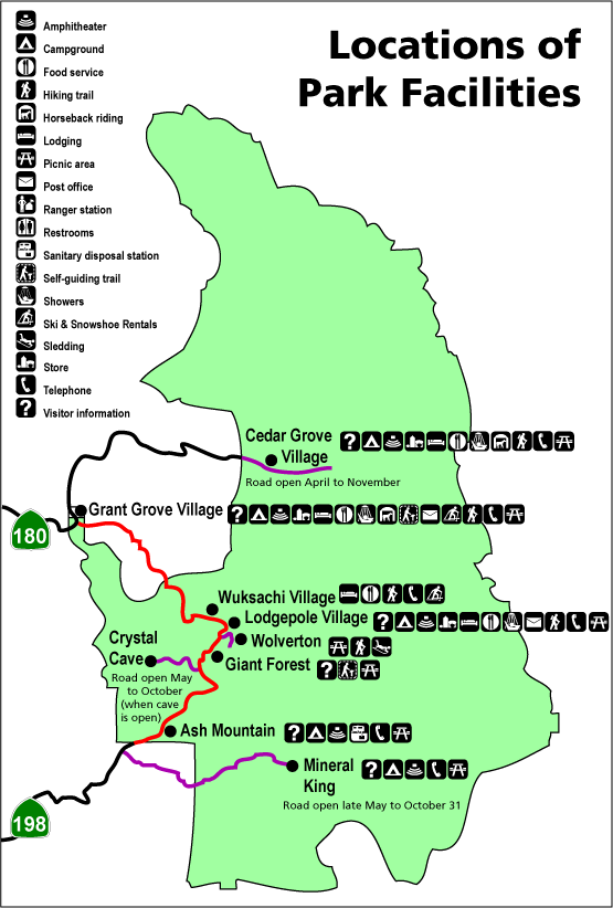 Map showing locations of park facilities