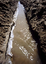 Esta agua barrosa de riego no se trató con PAM.