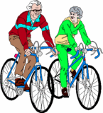 A man and a woman riding bicycles - Click to enlarge in new window.