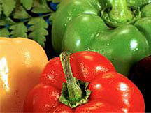 Green, yellow and red bell peppers.