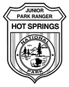 black and white line drawing of Hot Springs National Park Junior Ranger badge