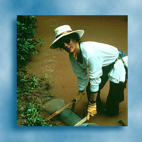 Wildlife biologist setting a screen trap to capture water snakes, see <a href="http://www.cerc.usgs.gov">Columbia Environmental Research Center</a>
