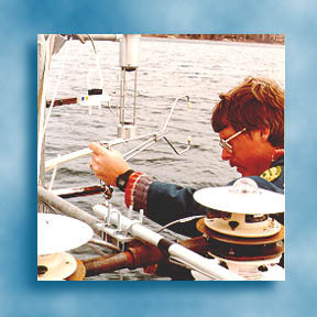 Hydrologist installing evaporation sensors, see <a href="http://wwwdutslc.wr.usgs.gov/greatsaltlake/saltlake.html">Great Salt Lake, Utah</a>
