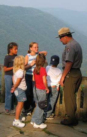 Children and ranger at overlook