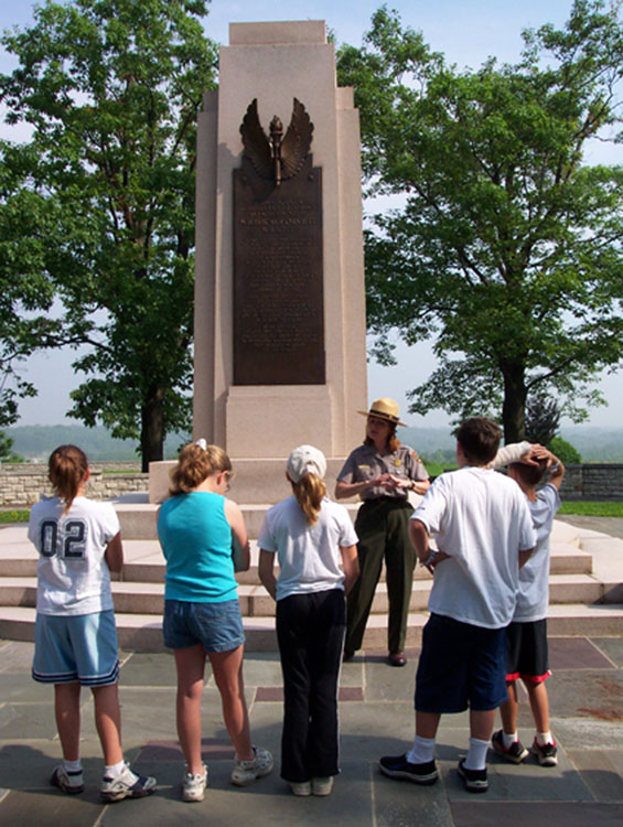 Junior Ranger participants at the Wright memorial.