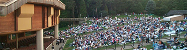A view of the lawn seating at the Filene Center during a show