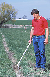 Agricultural engineer demonstrates a PAM application method: Click here for full photo caption.