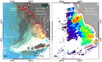 images of a dark water plume seen by MODIS