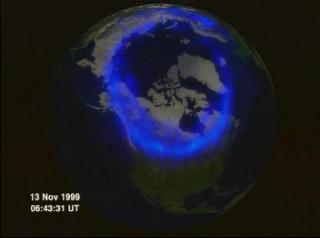 Visible aurora over the North Pole on November 13, 1999 as measured by Polar
