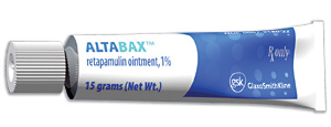Tube of Altabax (retapamulin ointment), approved treatment for impetigo.