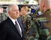 U.S. Defense Secretary Robert M. Gates talks with airmen while on a tour of a C-17 Globemaster III aircraft at McChord Air Force Base, Wash., July 7, 2008.  