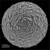 This orthographic projection is centered on the south polar region of the moon as seen by Clementine. The Schrodinger Basin is located in the lower right of the mosaic