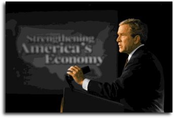 President George W. Bush speaks to the Economic Club of Chicago, Ill., about his growth and jobs plan to strengthen the American economy Tuesday, January 7, 2003. White House photo by Paul Morse.