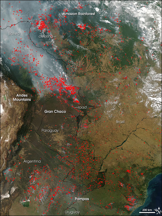 Fires in South America Image. Caption explains image.