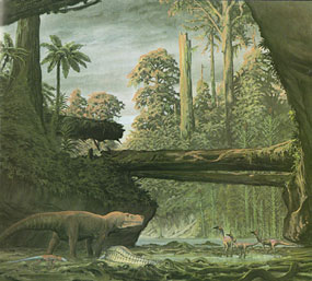 Artistic representation of Late Triassic Period.Artwork by Doug Henderson, Copyright PFMA