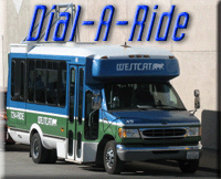 Photo of a paratransit coach with the words Dial-A-Ride on top.