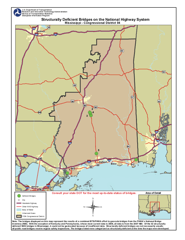 Mississippi (Congressional District 4). If you are a user with disability and cannot view this image, call 800-853-1351 or email answers@bts.gov.