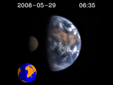 Still of EPOXI video showing Earth and the Moon.