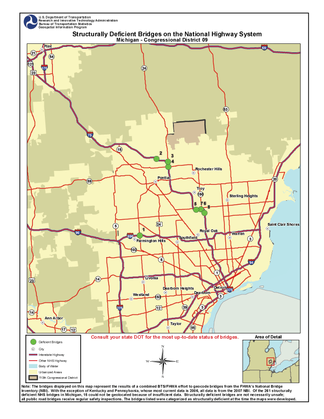 Michigan (Congressional District 9). If you are a user with disability and cannot view this image, call 800-853-1351 or email answers@bts.gov.