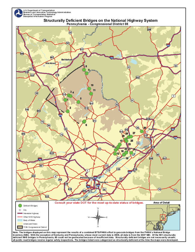 Pennslyvania (Congressional District 8). If you are a user with disability and cannot view this image, call 800-853-1351 or email answers@bts.gov.