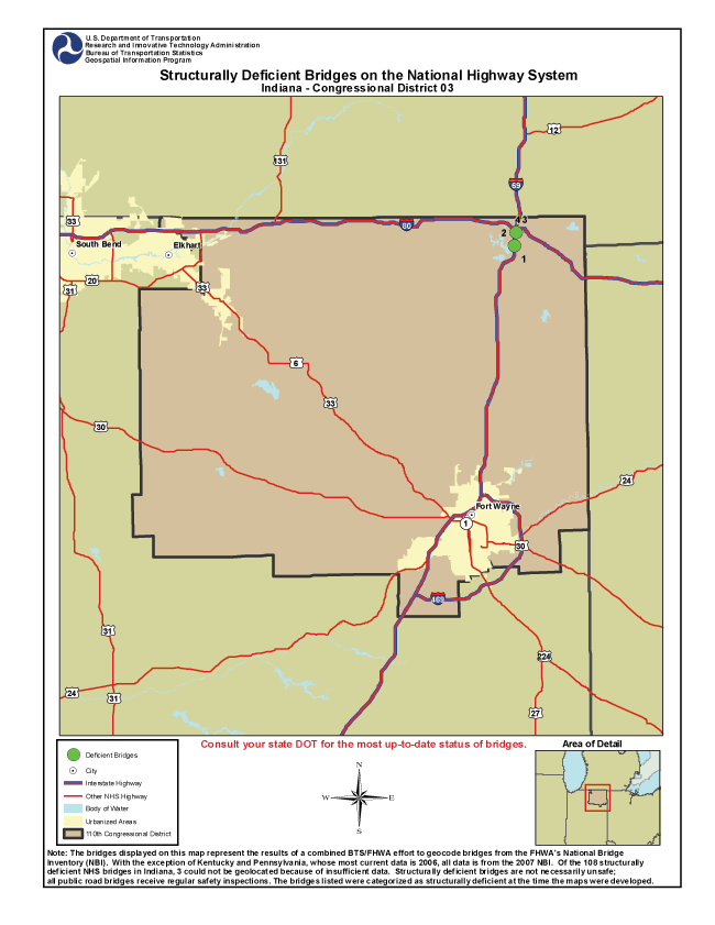 Indiana (Congressional District 3). If you are a user with disability and cannot view this image, call 800-853-1351 or email answers@bts.gov.